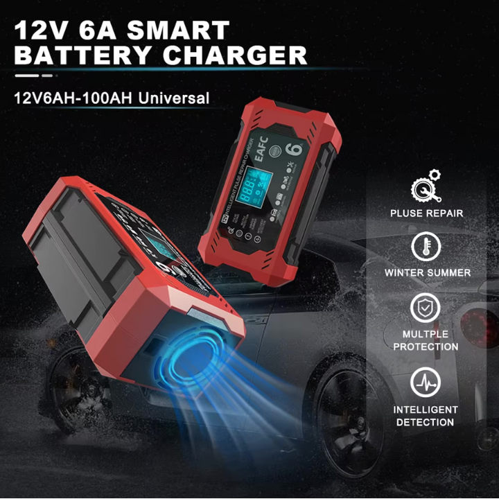 Intelligent Car Battery Charger 12V/24V - LCD Display & Automatic Protection