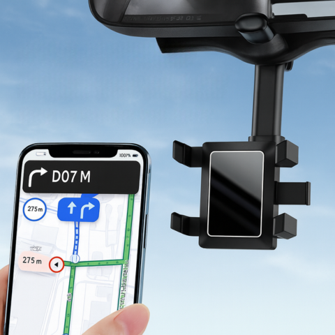 Podpora telefónu v aute — upevnenie na spätné zrkadlo a nastaviteľné