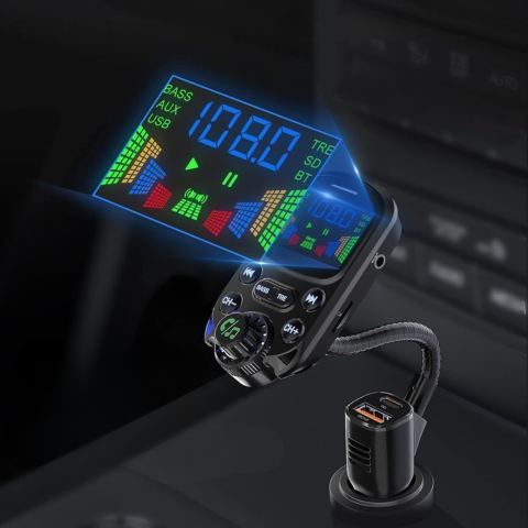 Emisor FM Multifuncional Para Coche — Música & Asistente Vocal 