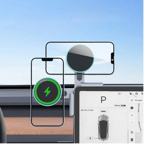 Tukipuhelin Teslaa varten — Magneettinen kiinnitys ja langaton lataus 